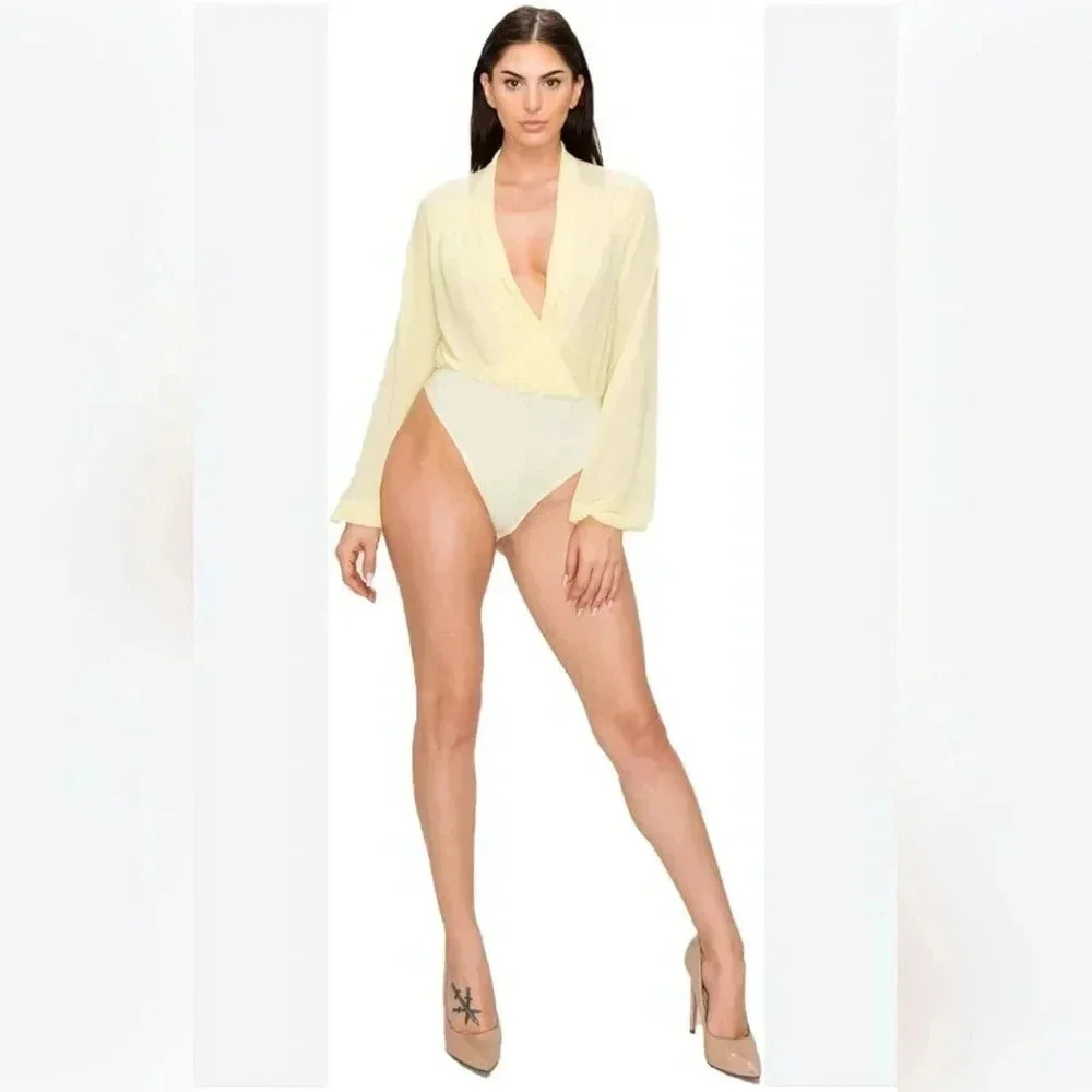 Canvas Apparel Women's Bodysuit Blouse - Long Sleeve Sexy Tunic Chiffon Tops